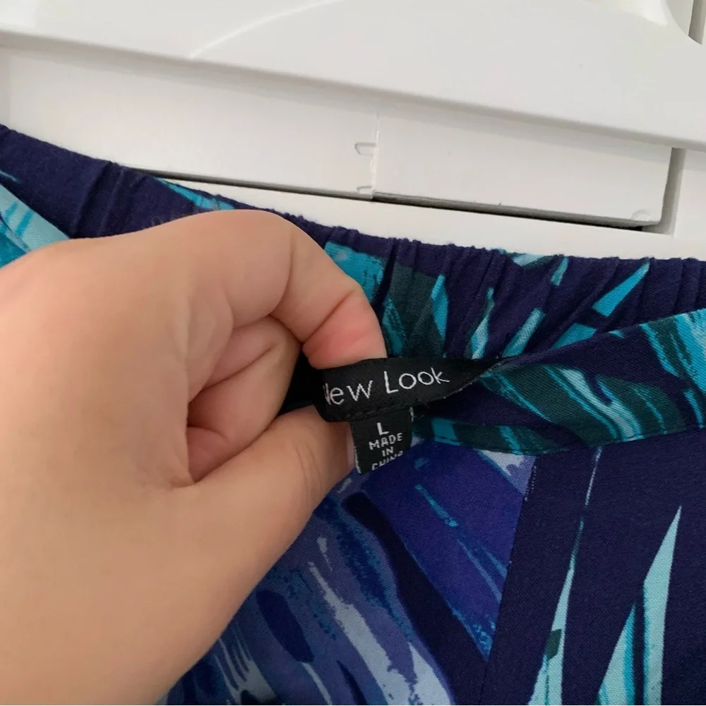 New Look Blue Rayon Boho Beach High Waist Side Slit Large Pants